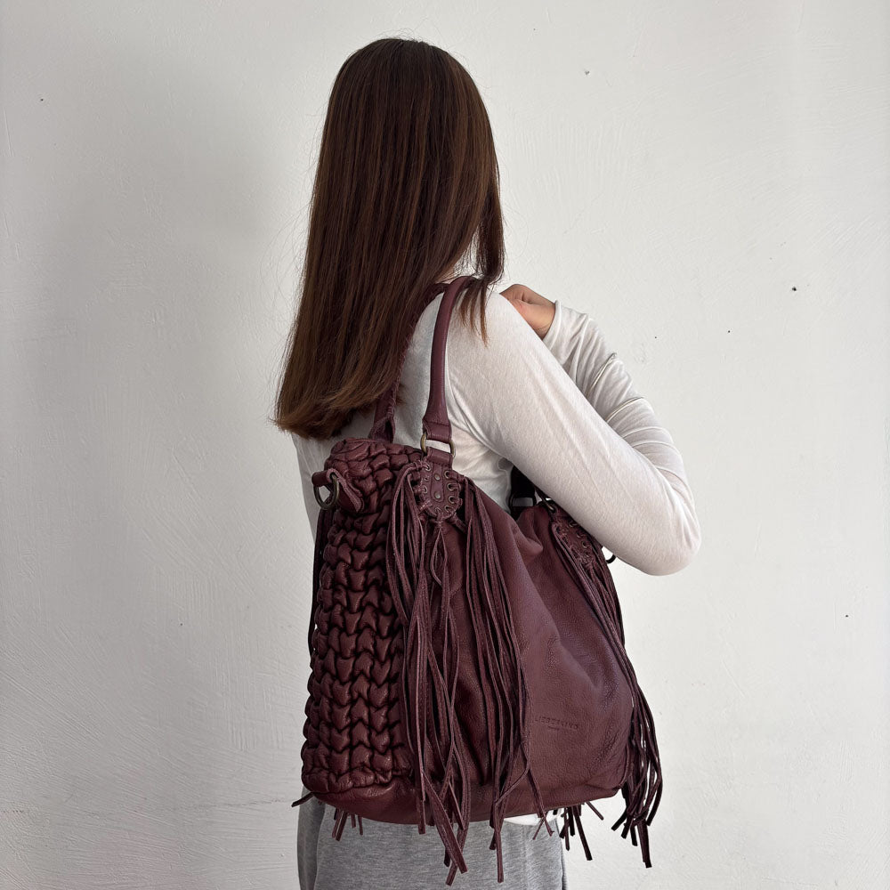 LIEBESKIND FRINGE HOBO BURGUNDY