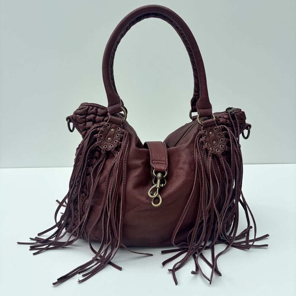 LIEBESKIND FRINGE HOBO BURGUNDY