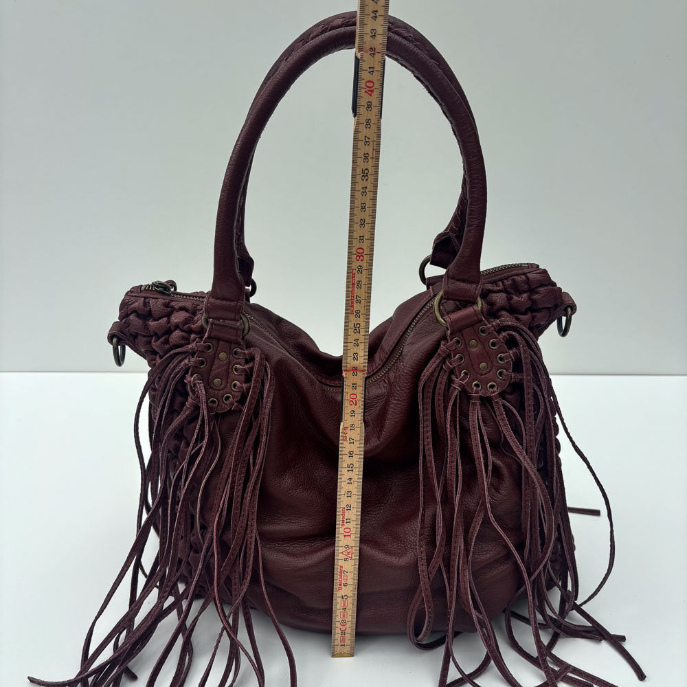 LIEBESKIND FRINGE HOBO BURGUNDY