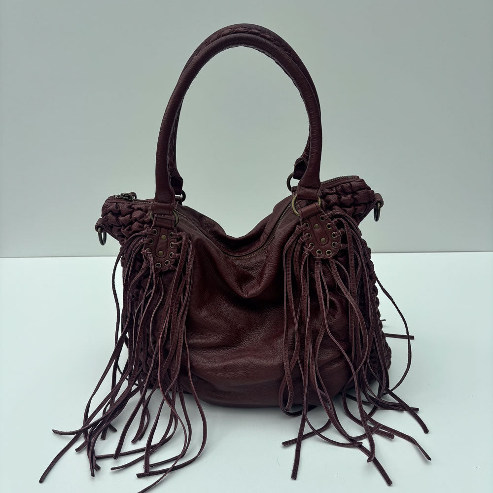 LIEBESKIND FRINGE HOBO BURGUNDY