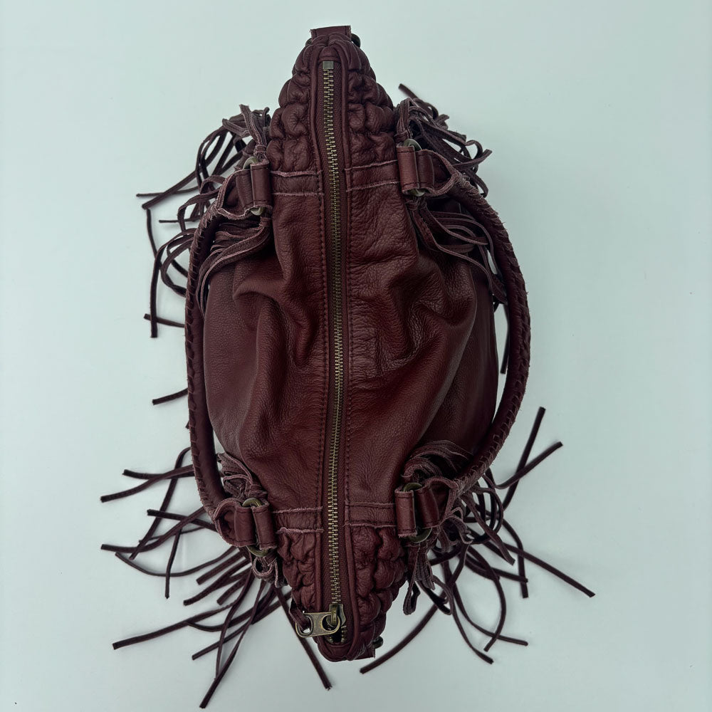 LIEBESKIND FRINGE HOBO BURGUNDY