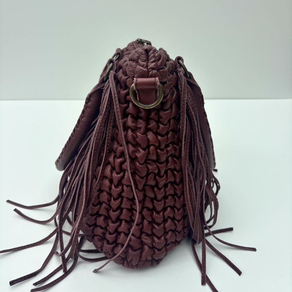 LIEBESKIND FRINGE HOBO BURGUNDY