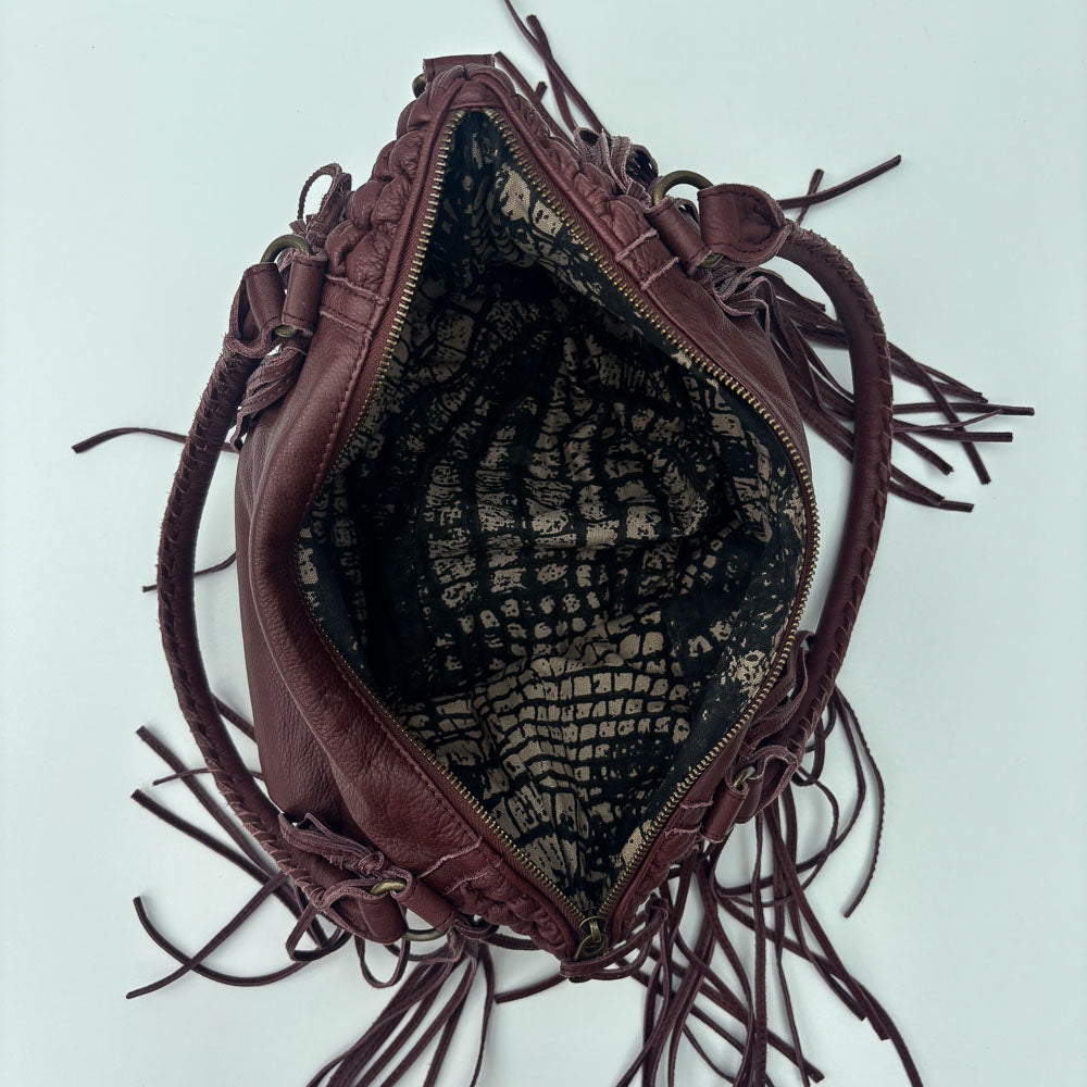 LIEBESKIND FRINGE HOBO BURGUNDY
