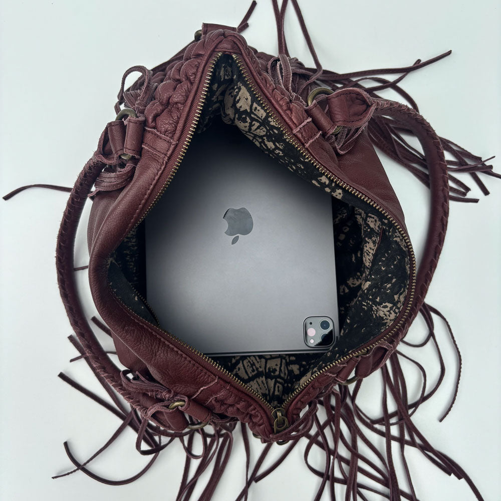 LIEBESKIND FRINGE HOBO BURGUNDY