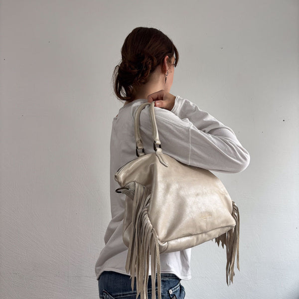 LIEBESKIND METALLIC WHITE FRINGE BAG