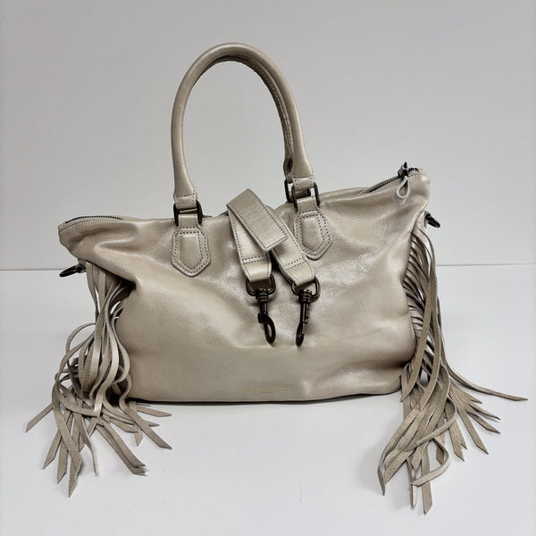 LIEBESKIND METALLIC WHITE FRINGE BAG